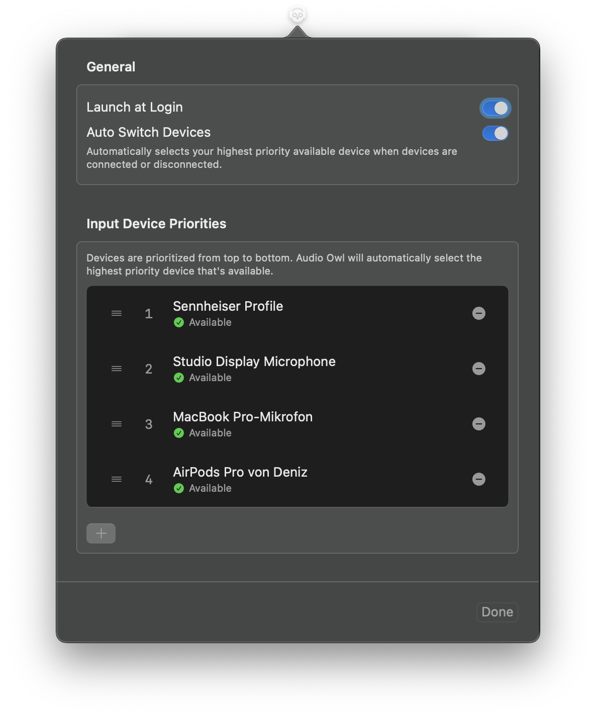 Audio Owl Settings